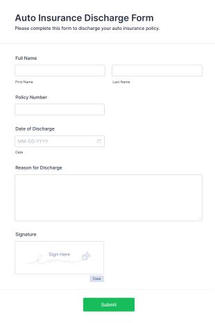 Auto Insurance Discharge Form Form Template