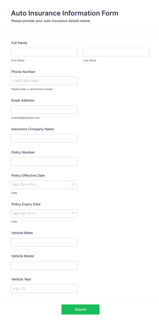 Auto Insurance Information Form Template