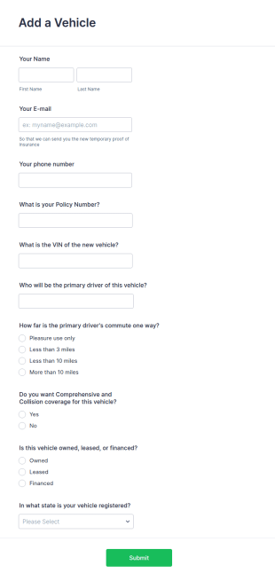 Auto Insurance Registration Form Template