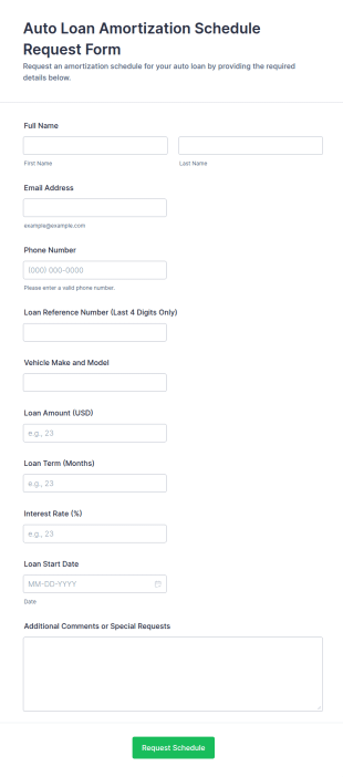 Auto Loan Amortization Schedule Request Form Template