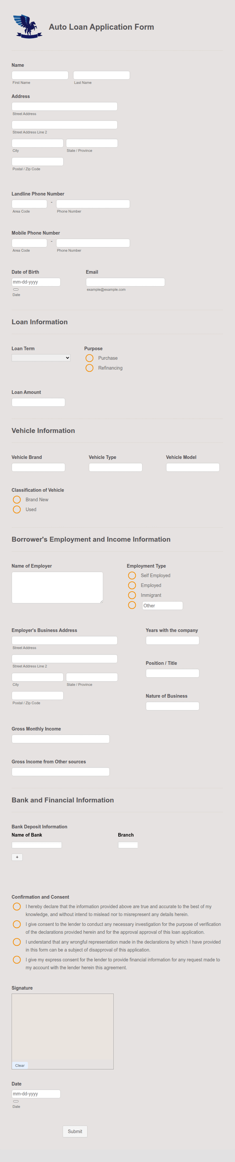 Credit Application Auto Auto Loan Application Form Template | Jotform