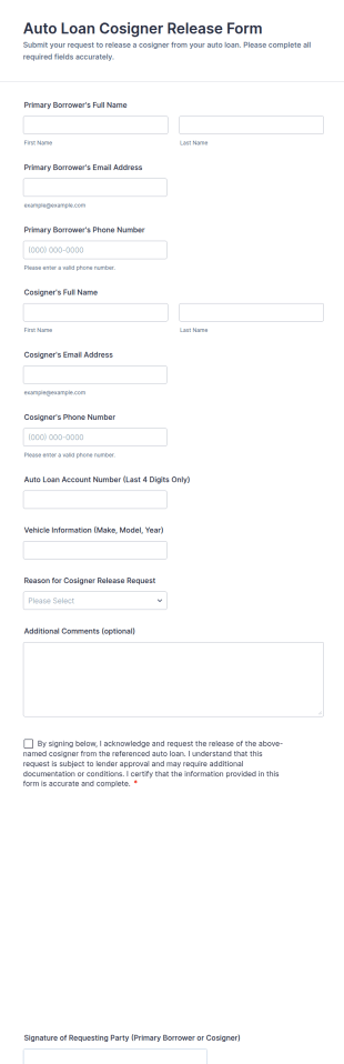 Auto Loan Cosigner Release Form Template