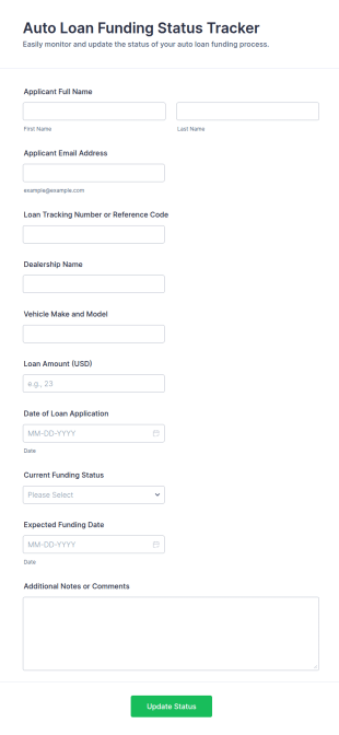 Auto Loan Funding Status Tracker Form Template