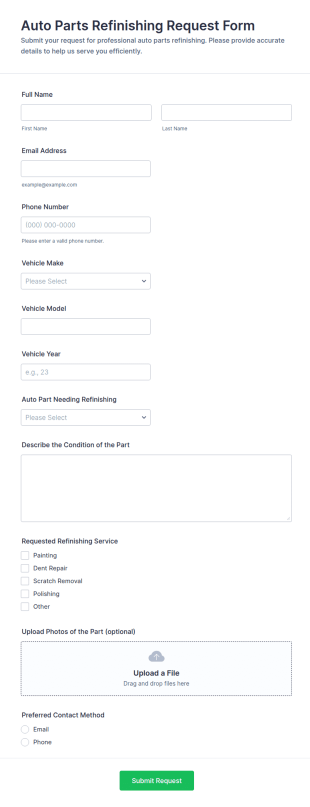 Auto Parts Refinishing Request Form Template