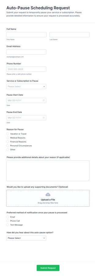 Auto Pause Scheduling Request Form Template