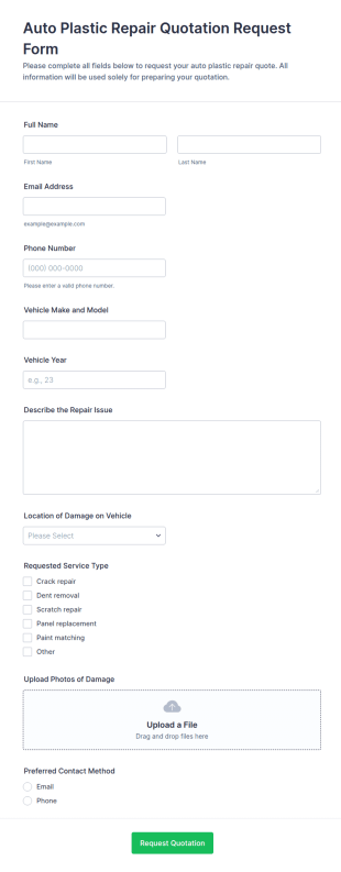 Auto Plastic Repair Quotation Request Form Template