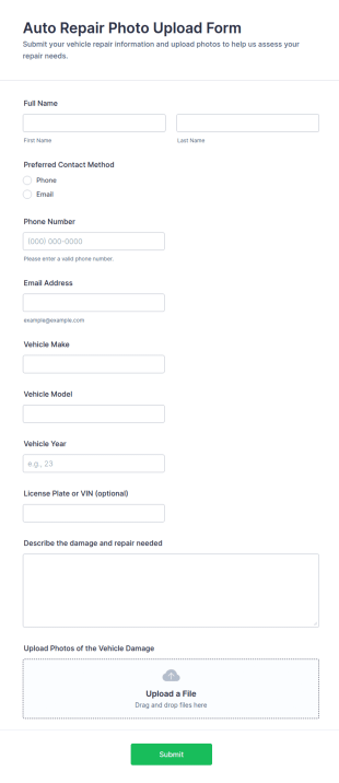 Auto Repair Photo Upload Form Template