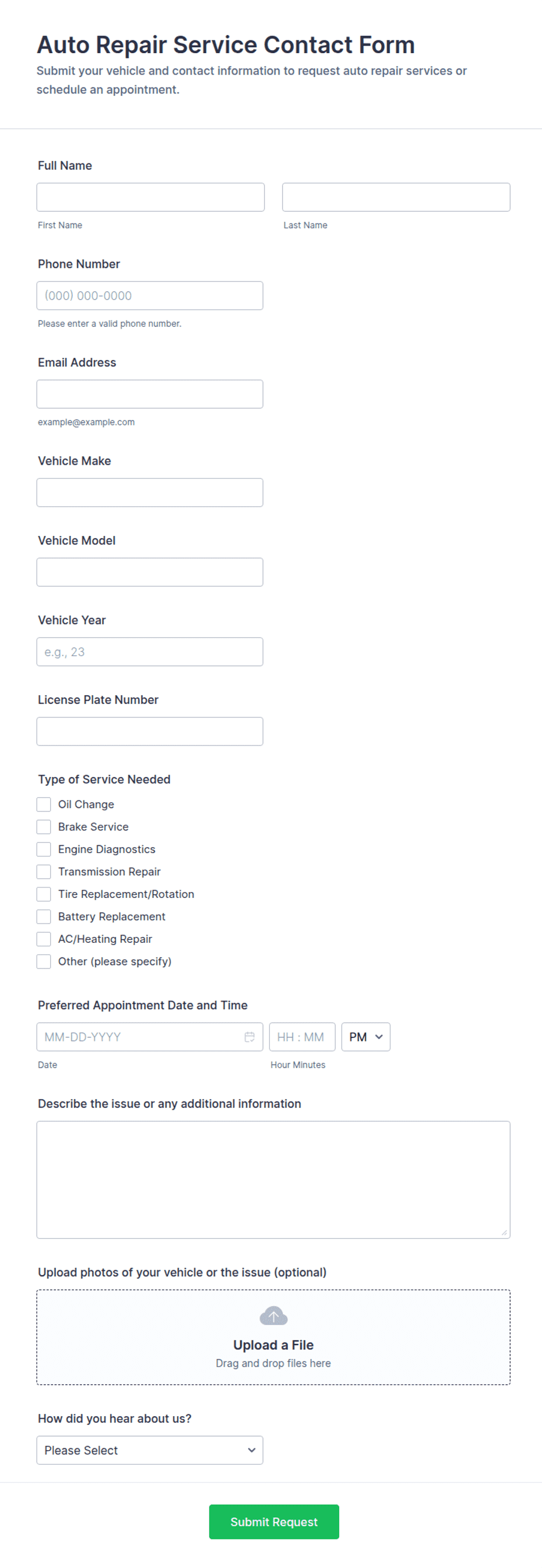 Auto Repair Service Contact Form Template | Jotform