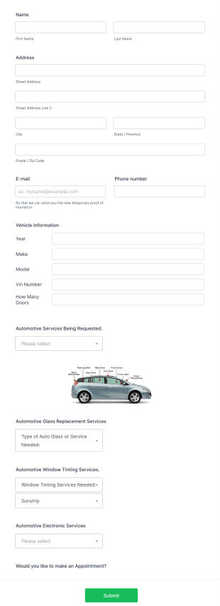 Auto Service Appointment Form Template
