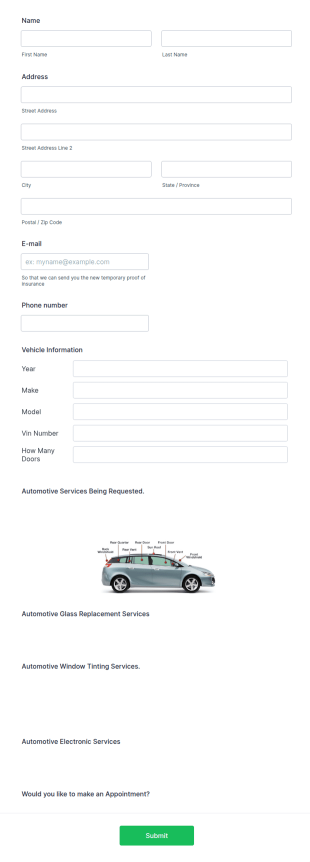 Auto Service Appointment Form Template
