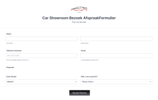 Auto Showroom Bezoek AfspraakFormulier Form Template