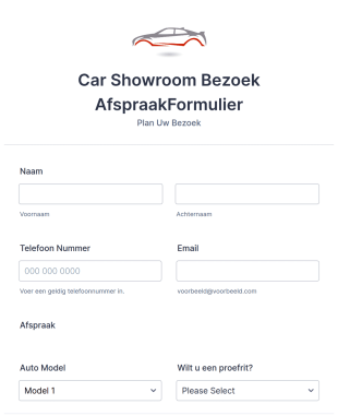 Auto Showroom Bezoek AfspraakFormulier