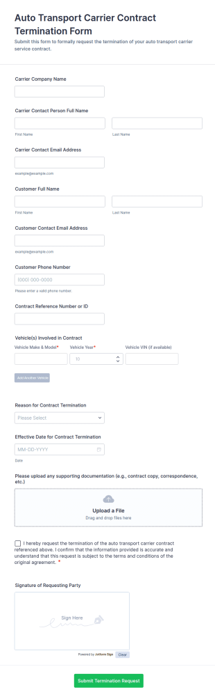 Auto Transport Carrier Contract Termination Form Template