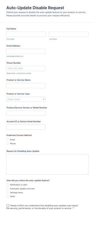 Auto Update Disable Request Form Template