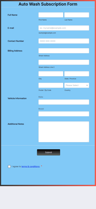 Auto Wash Subscription Form Template