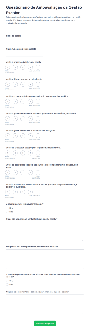 Autoavaliação De Gestão Escolar Formulário
