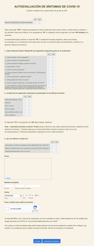 Autoevaluación De Síntomas De Covid 19 Ingreso Cea Form Template