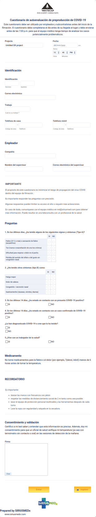 Autoevaluación Del Equipo De Filmación Proyección De COVID