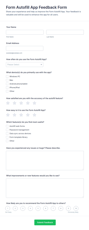 Autofill App Feedback Form Template