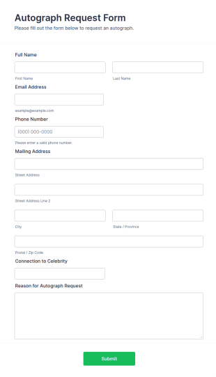 Autograph Request Form Template