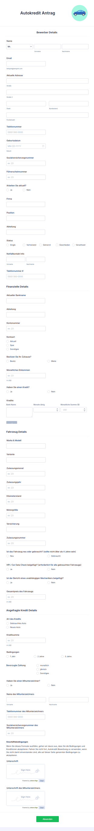 Autokredit Antrag