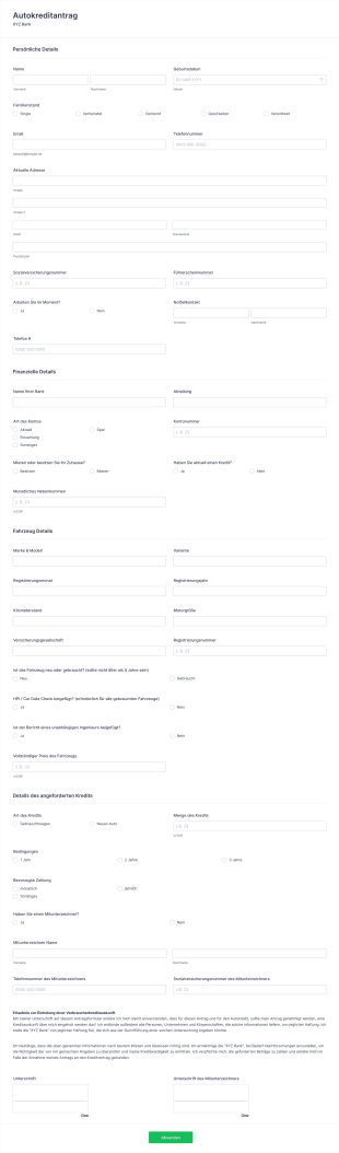 Autokreditantrag Form Template