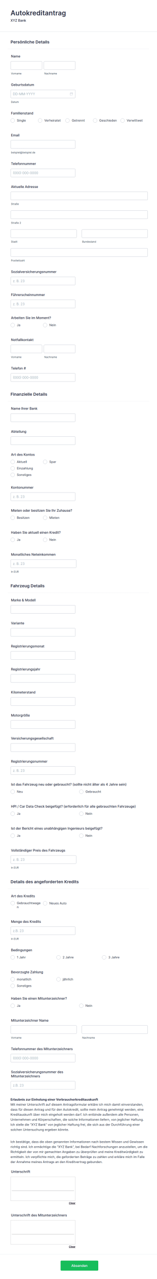 Autokreditantrag