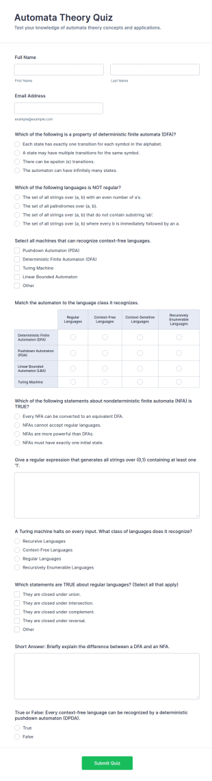 Automata Theory Quiz Form Template