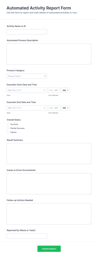 Automated Activity Report Form Template