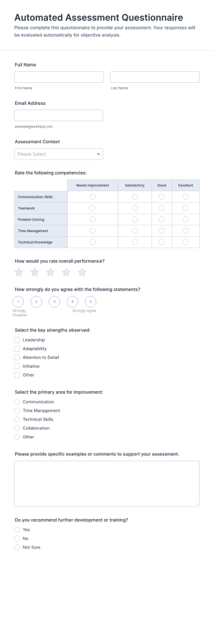 Automated Assessment Questionnaire Form Template