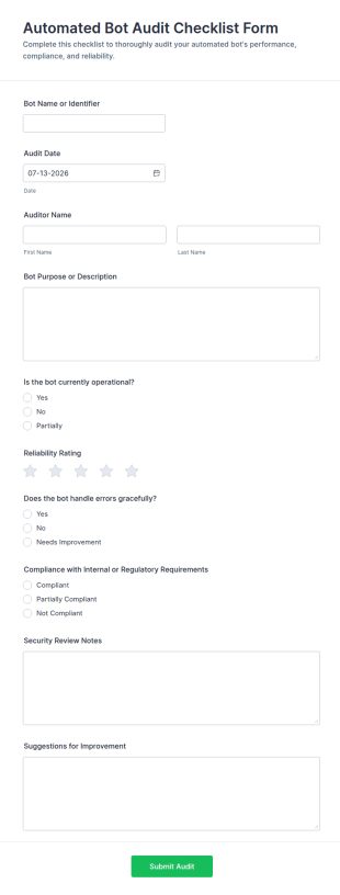 Automated Bot Audit Checklist Form Template
