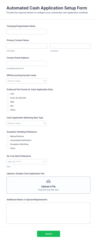 Automated Cash Application Setup Form Template
