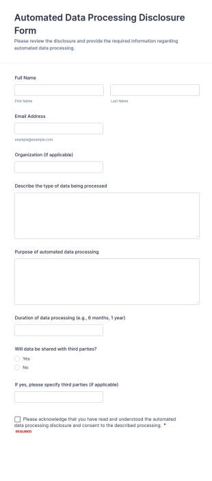 Automated Data Processing Disclosure Form Template