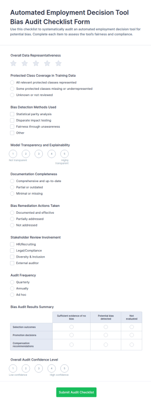 Automated Employment Decision Tool Bias Audit Checklist Form Template