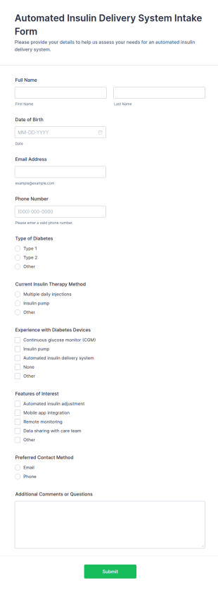 Automated Insulin Delivery System Intake Form Template