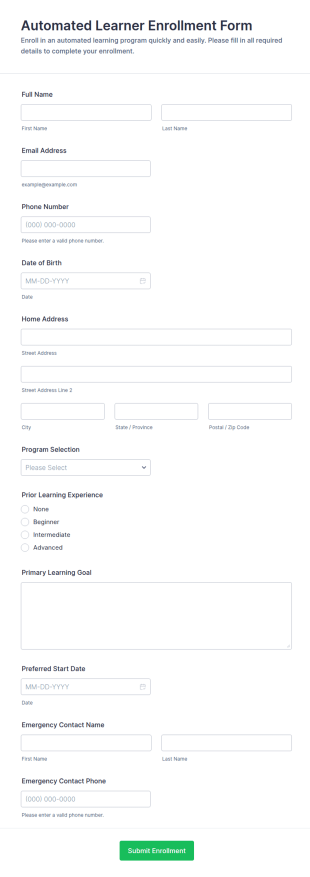 Automated Learner Enrollment Form Template