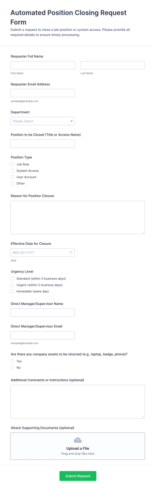 Automated Position Closing Request Form Template