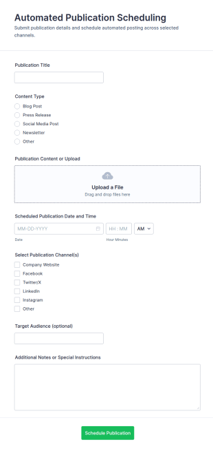 Automated Publication Scheduling Form Template