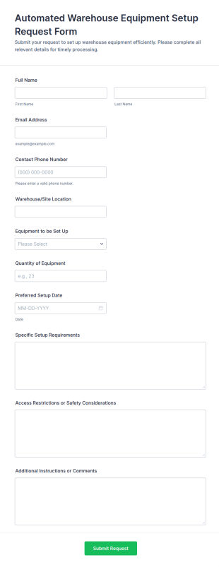 Automated Warehouse Equipment Setup Request Form Template