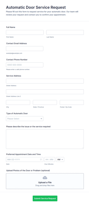 Automatic Door Service Request Form Template