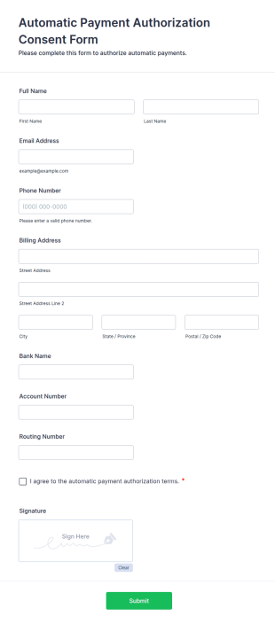 Automatic Payment Authorization Consent Form Template