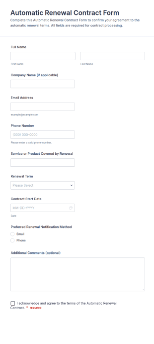 Automatic Renewal Contract Form Template