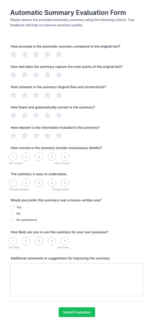 Automatic Summary Evaluation Form Template