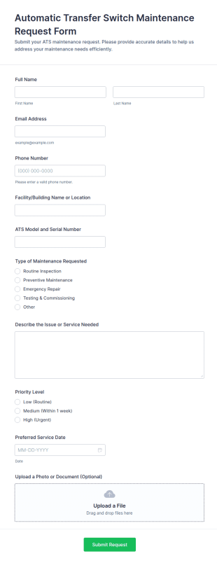 Automatic Transfer Switch Maintenance Request Form Template