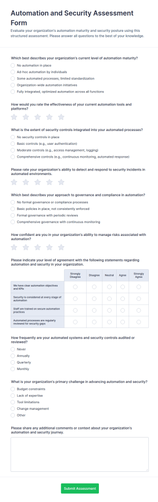 Automation And Security Assessment Form Template
