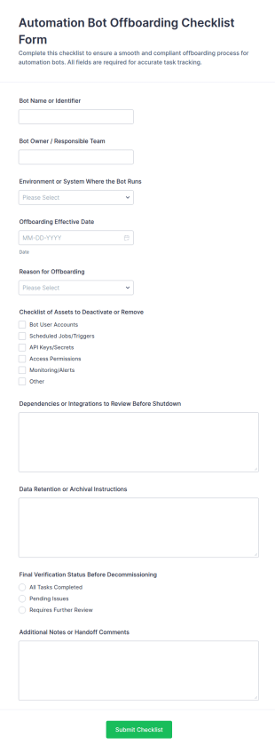 Automation Bot Offboarding Checklist Form Template
