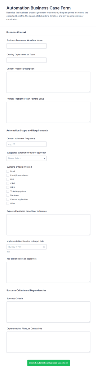 Automation Business Case Form Template