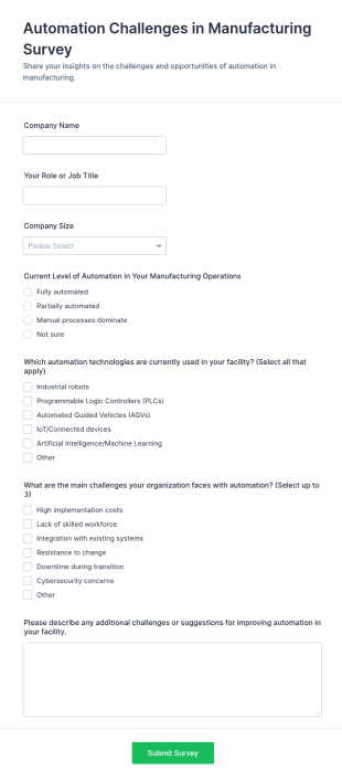 Automation Challenges In Manufacturing Survey Form Template