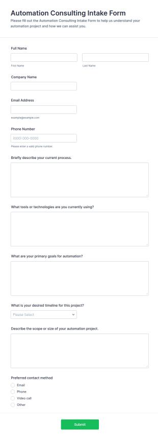 Automation Consulting Intake Form Template