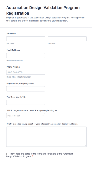 Automation Design Validation Program Registration Form Template